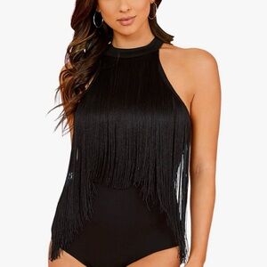 Black Fringe Bodysuit